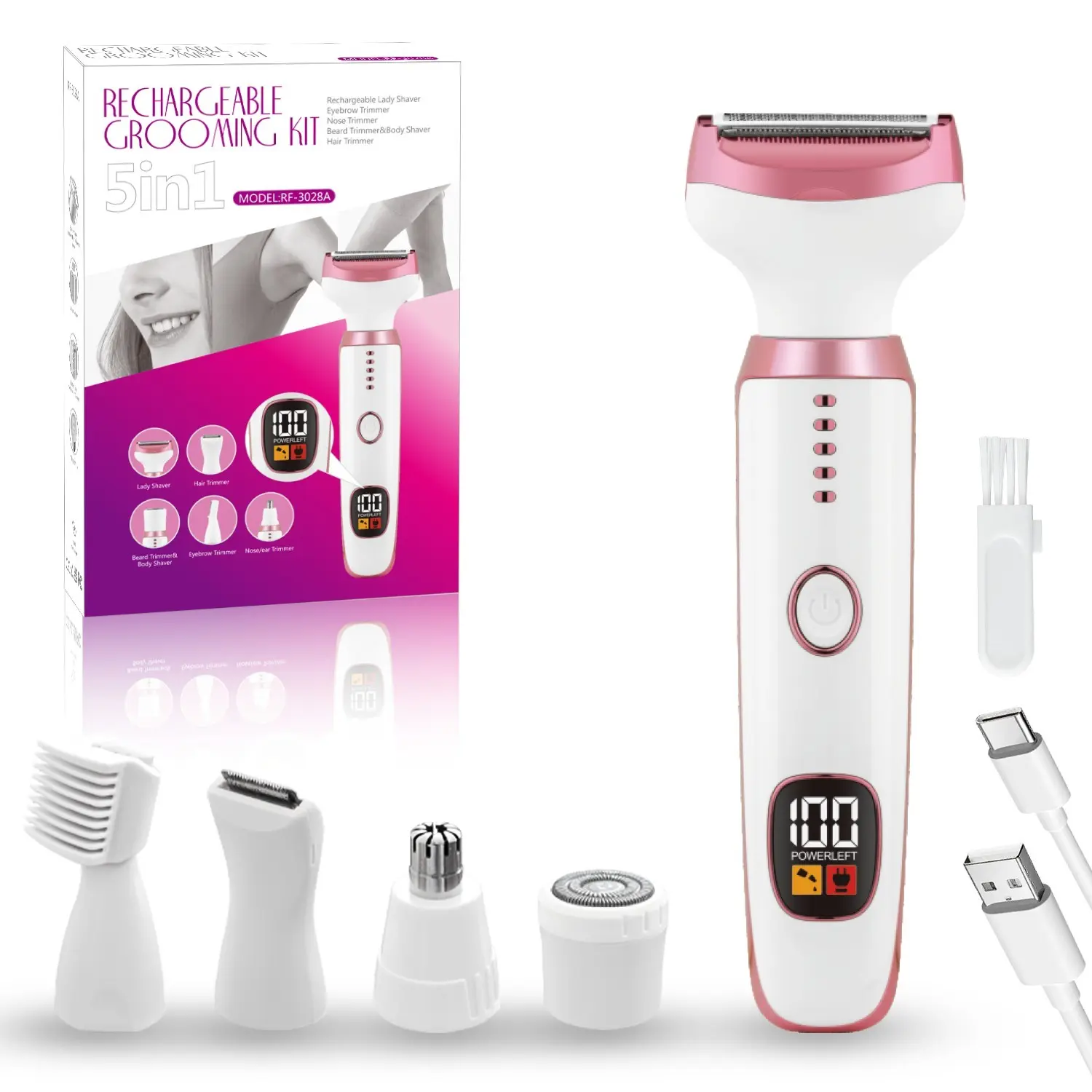 5 in 1 Electric Hair Removal Tool, 1 Box Usb Rechargeable Hair Removal Machine & Accessories, Multifunctional Hair Removal Tool for Women, Shaver Trimmer, Clipper Razor, Rechargeable Shaver Kit