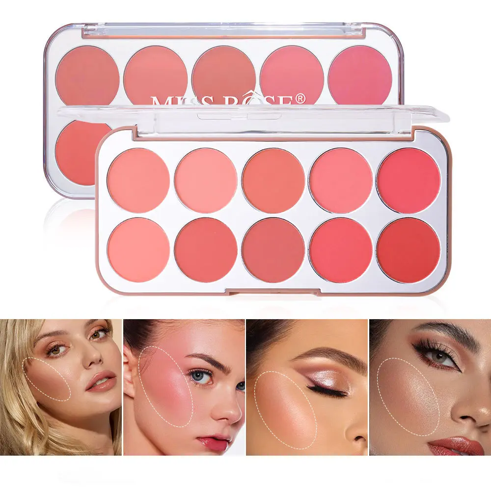 Matte Blush Palette – 10-Color Natural Powder Blush for Cheeks, Buildable Lightweight Formula, Long-Lasting Smooth Blendable Face Makeup Palette for All Skin Tones