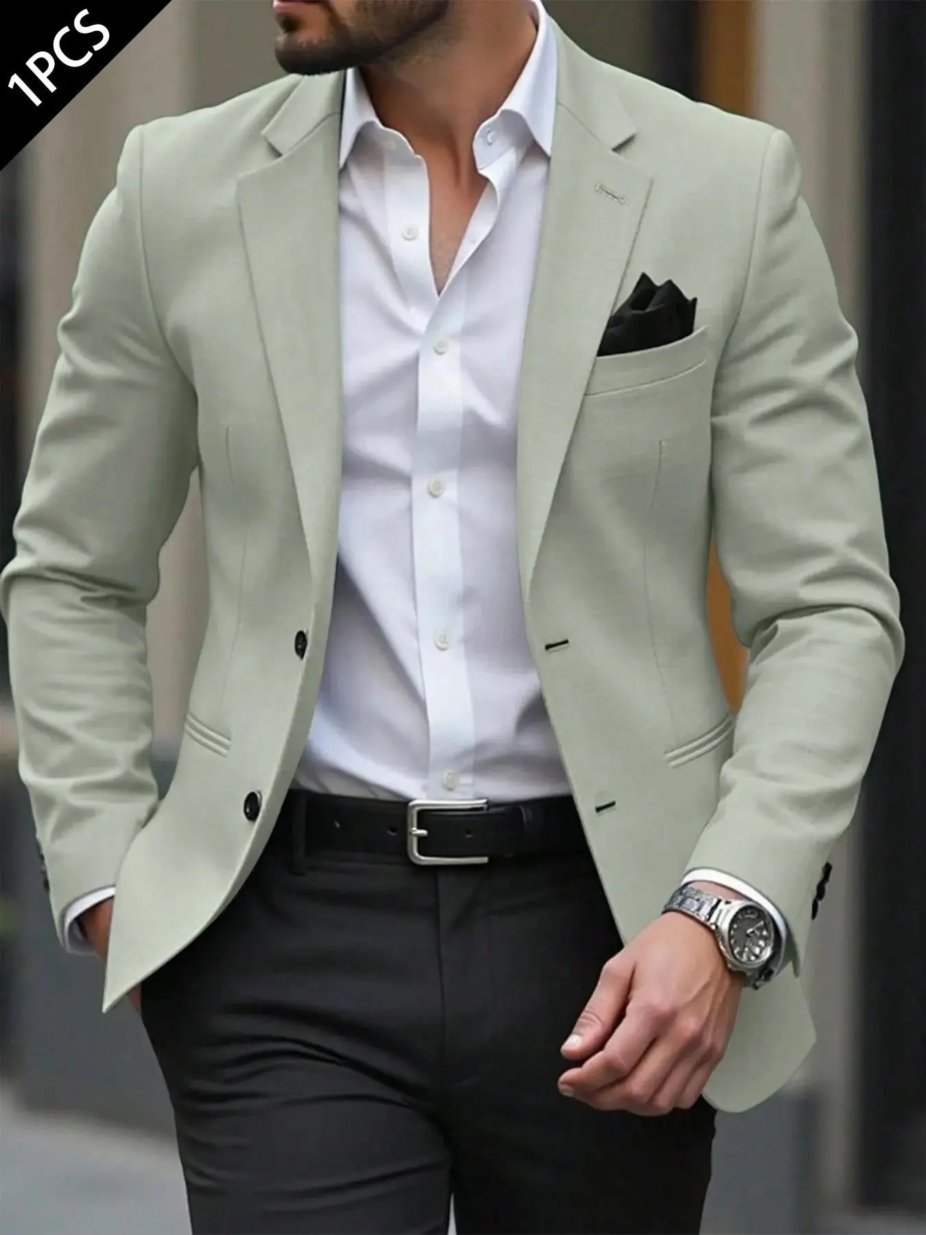 Men's Elegant Slim-Fit Suit Jacket, Solid Color Business Blazer, Lightweight Formal Office Attire Workwear
