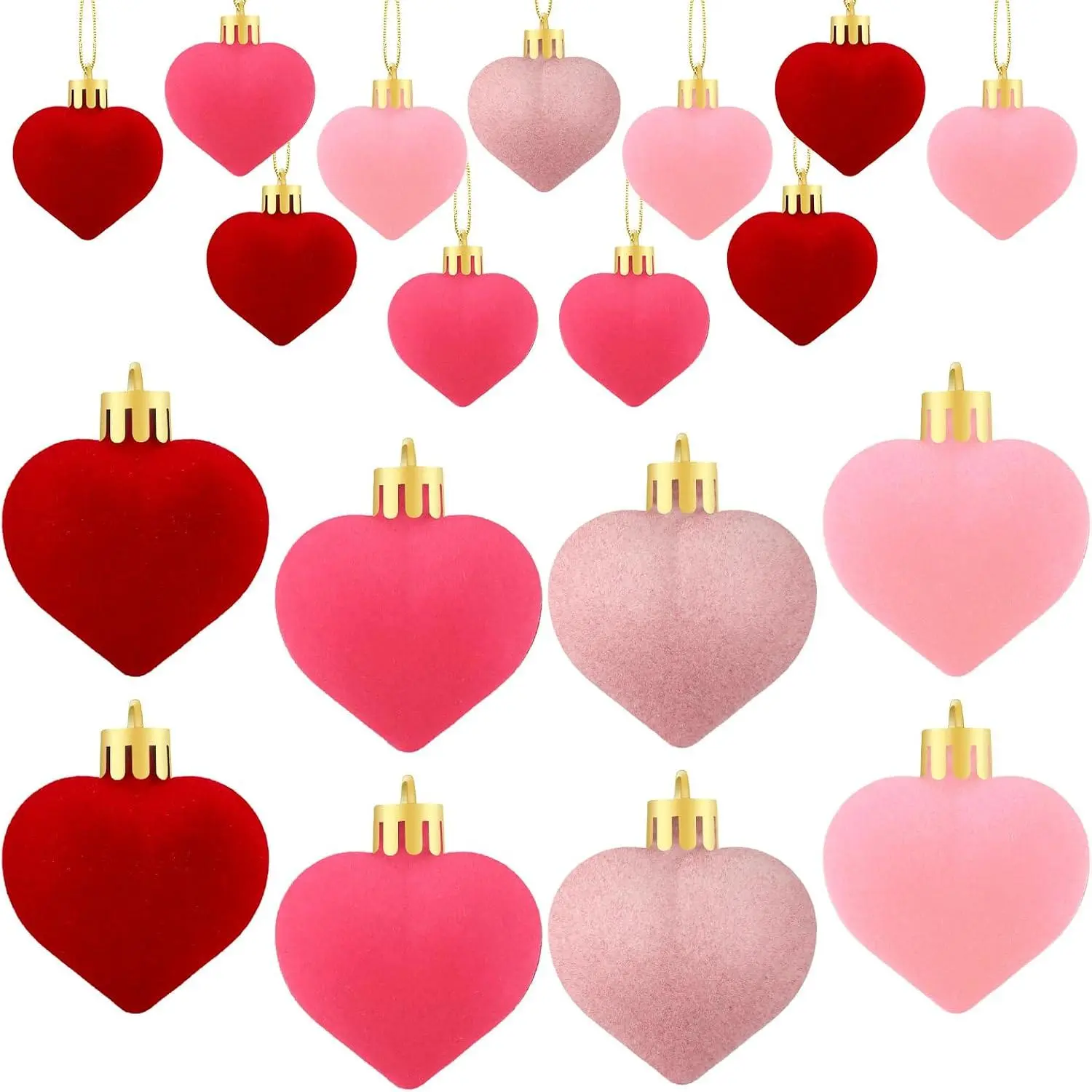 24 count Valentines Heart  Ball Ornaments for Tree, Artificial  Fabric Decorations, Red  Decorative Baubles for Wedding Anniversary Party, 4 Colors