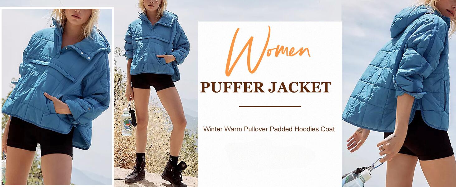 Molitree Women's Oversized Hooded Puffer Jacket Quilted Lightweight Winter Warm Pullover Padded Hoodies Coat