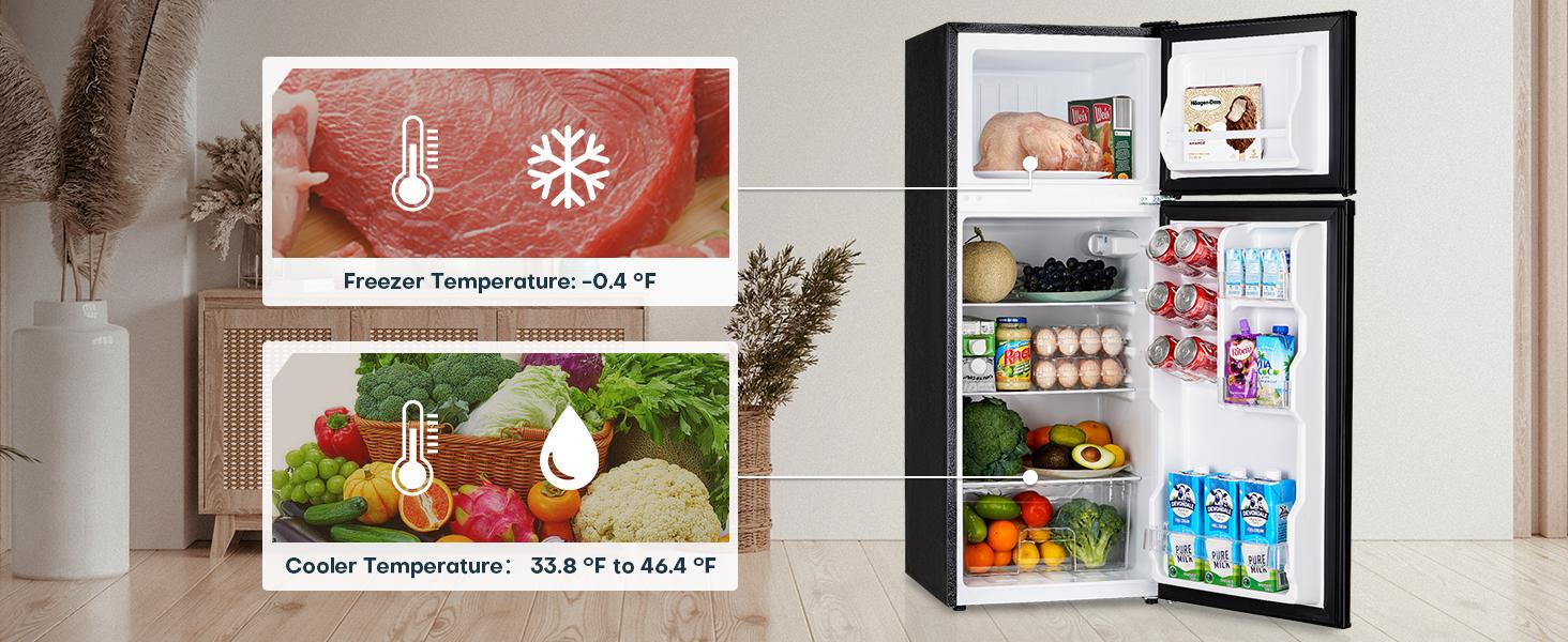 Upstreman mini fridges 4.0 Cu.Ft with Freezer Double Door Adjustable Thermostat Large Capacity Stainless Steel Energy Efficient Saving Quiet Operation Mini Refrigerator pantry drink fridge skincare fridge