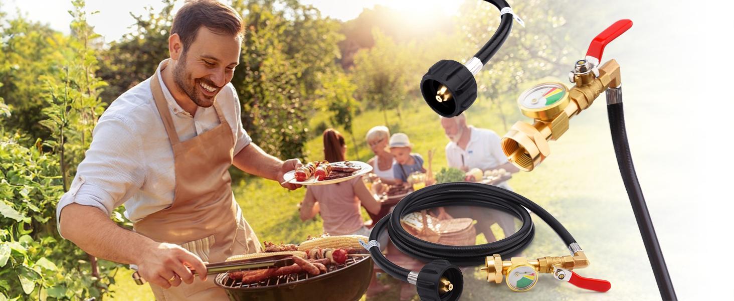 3FT Propane Refill Adapter Hose for 1 lb. Tanks - Refillable Propane Cylinder, Compatible with 1 lb. Propane Tank and 1 lb Throwaway Disposable Cylinder Propane Bottle Connector