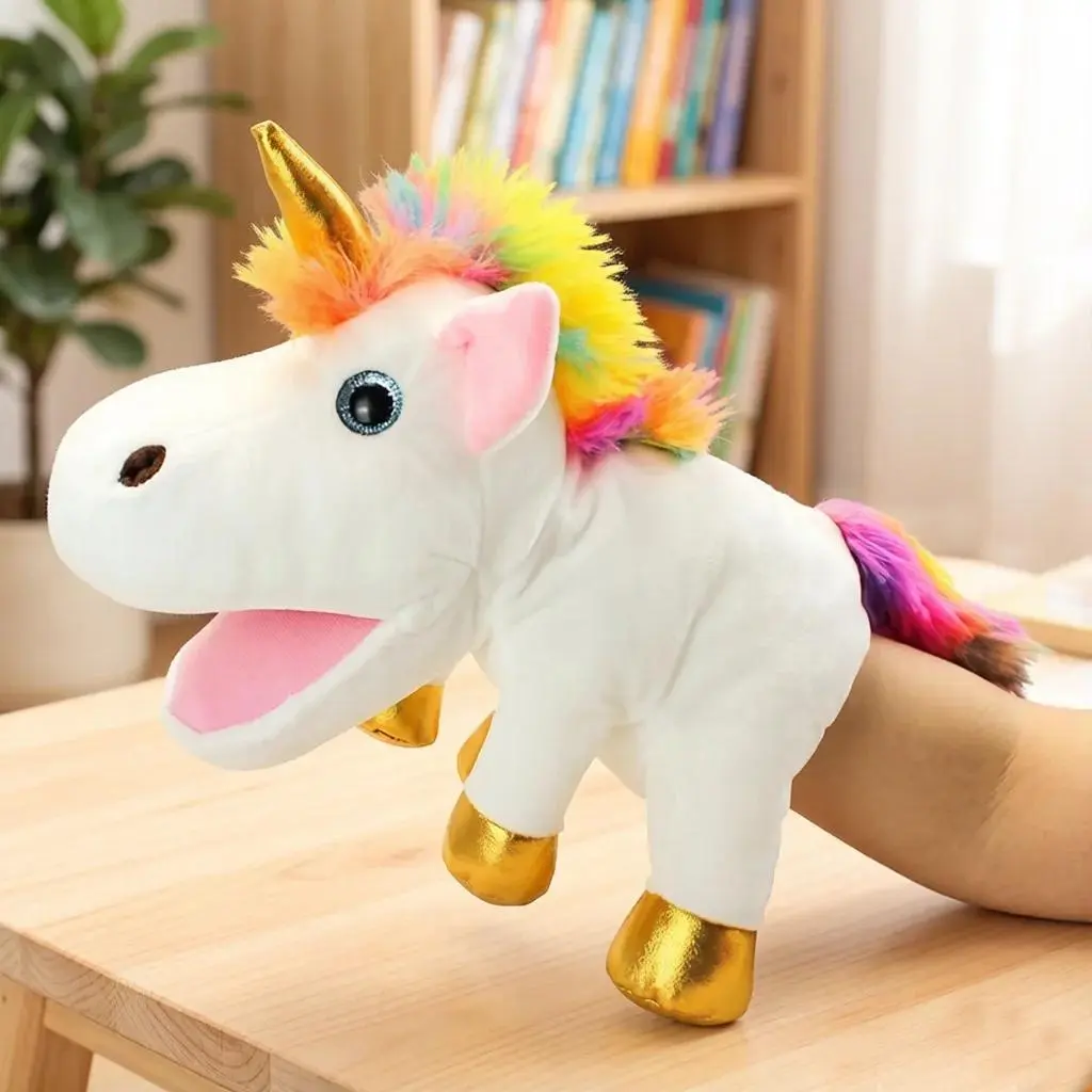 30cm Cartoon Unicorn Plush Hands Puppet Stuffed Kawaii White Pink Animal Interactive Plushie Tell Story Gift