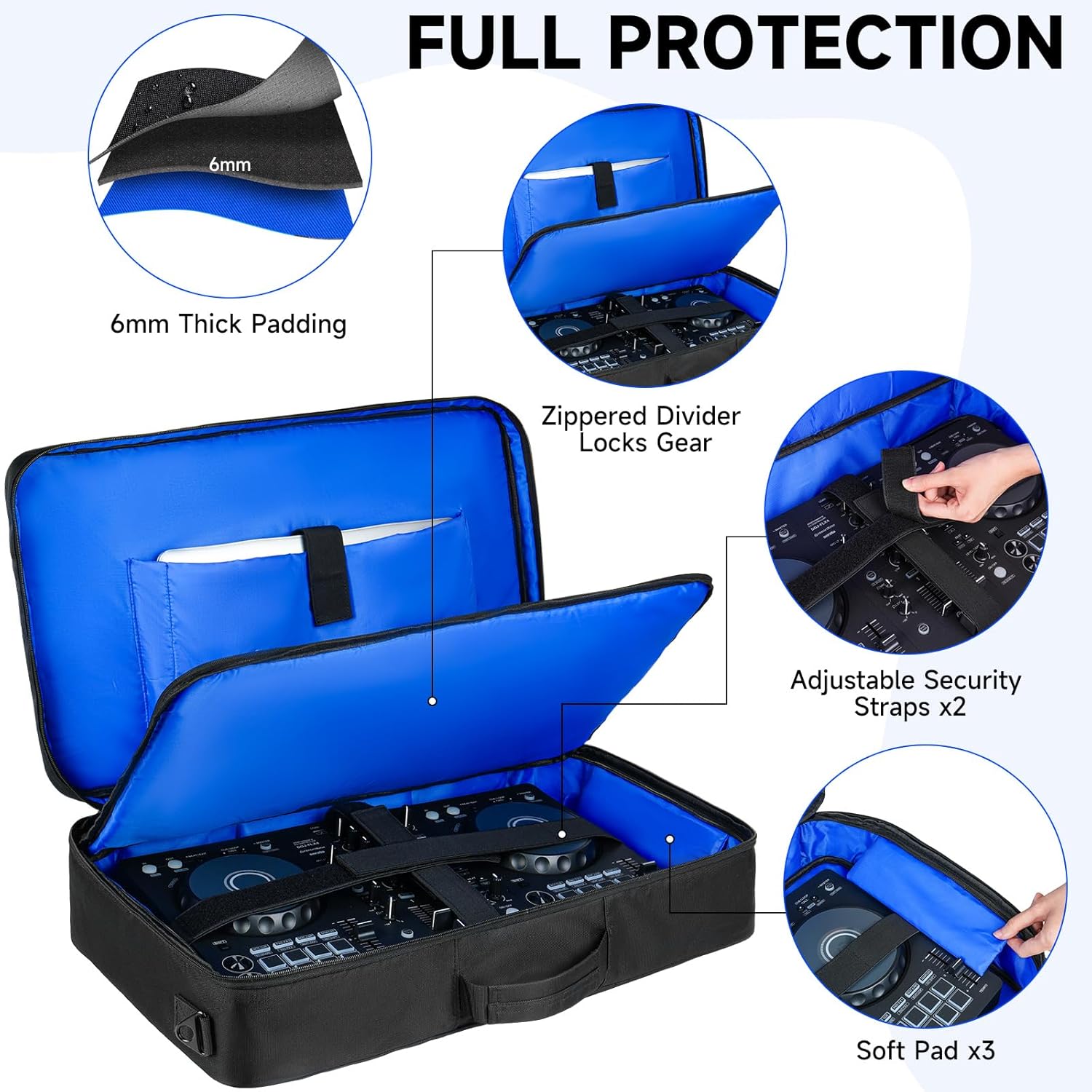 DJ Controller Case Compatible with  DDJ-FLX4/DDJ-REV1/DDJ-SB3/DDJ-400,Fits 16" Laptop,Mic & Headphone Pockets,Padded DJ Backpack for Numark Mixtrack Pro FX,Mixstream Pro,Hercules Inpulse 500