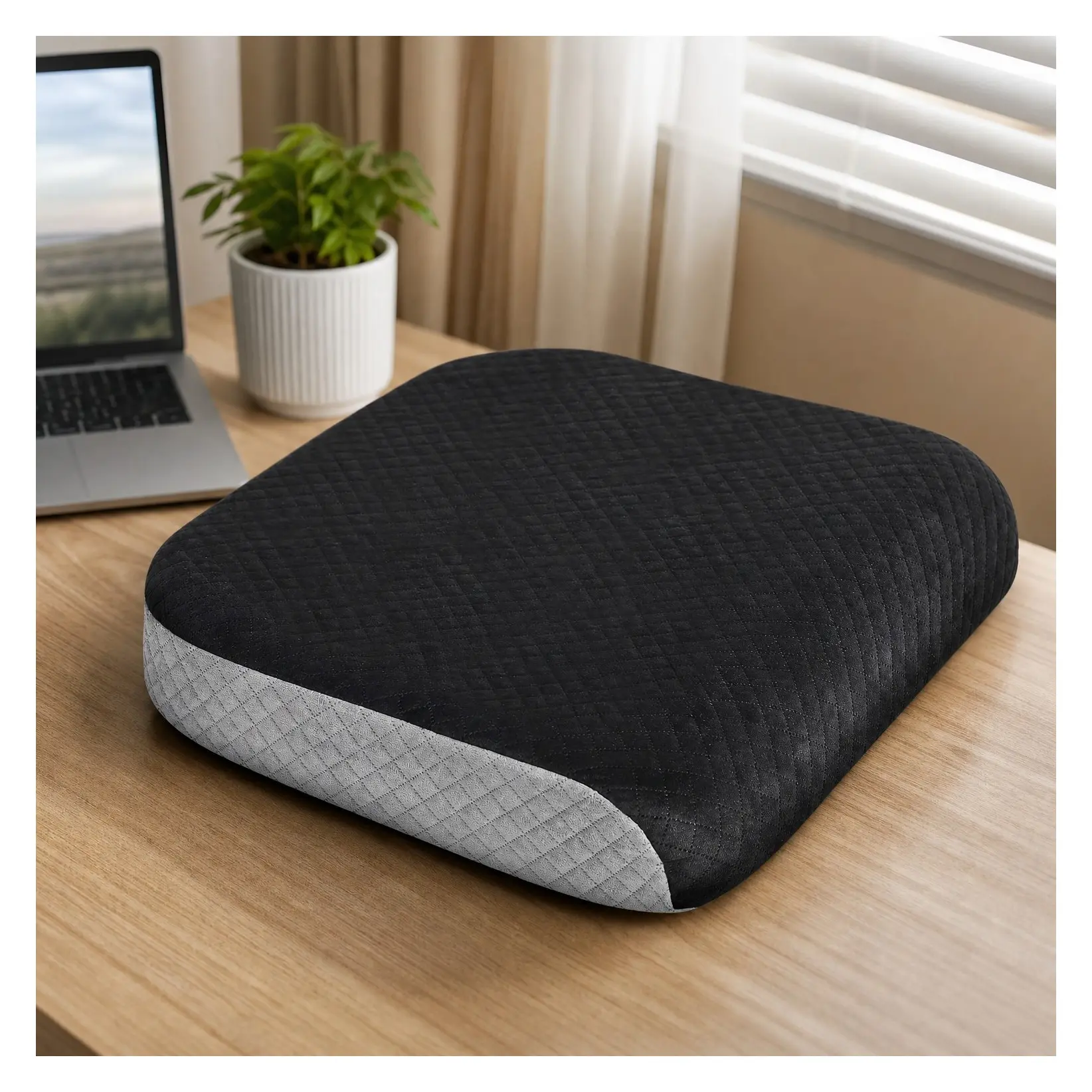 Large Memory Foam Seat Cushion (19" x 17" x 3") for Office Chair, Wheelchair, Floor Pillow - Back & Coccyx Pain Relief, Plush Velvet Cover with Carry HandleGift