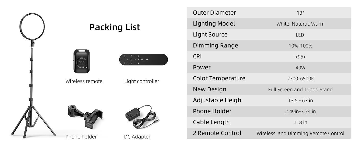 Studio-Level Lighting for Content Creators - 13" Full-Screen Ring Light with 79" Adjustable Stand and Remote | No Shadows, Perfect for 4K Makeup Videos & Podcasts
