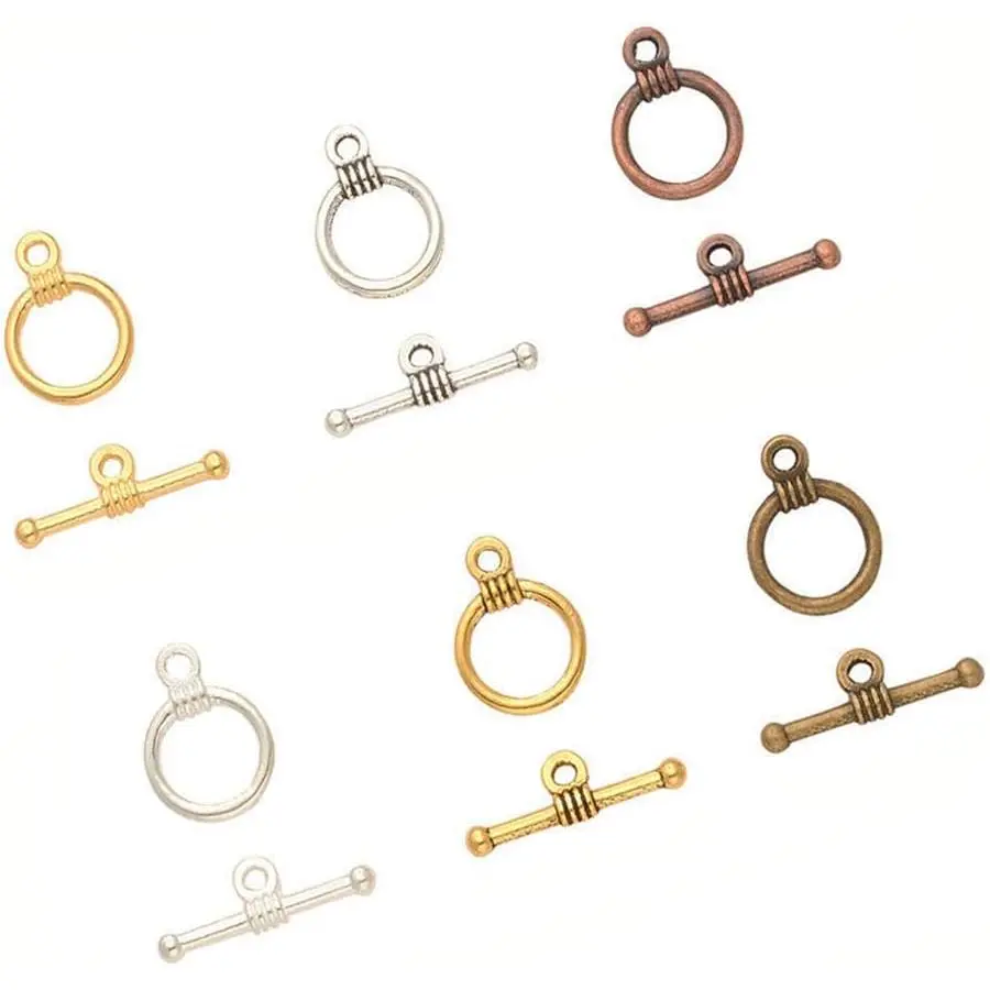 150 Sets Round Toggle Clasps, Bracelet Closure Clasps  Fastener Buckle OT End Clasp T-Bar Connectors Bar and Ring Clasp for Necklace  Making DIY Craft, 6 Colors