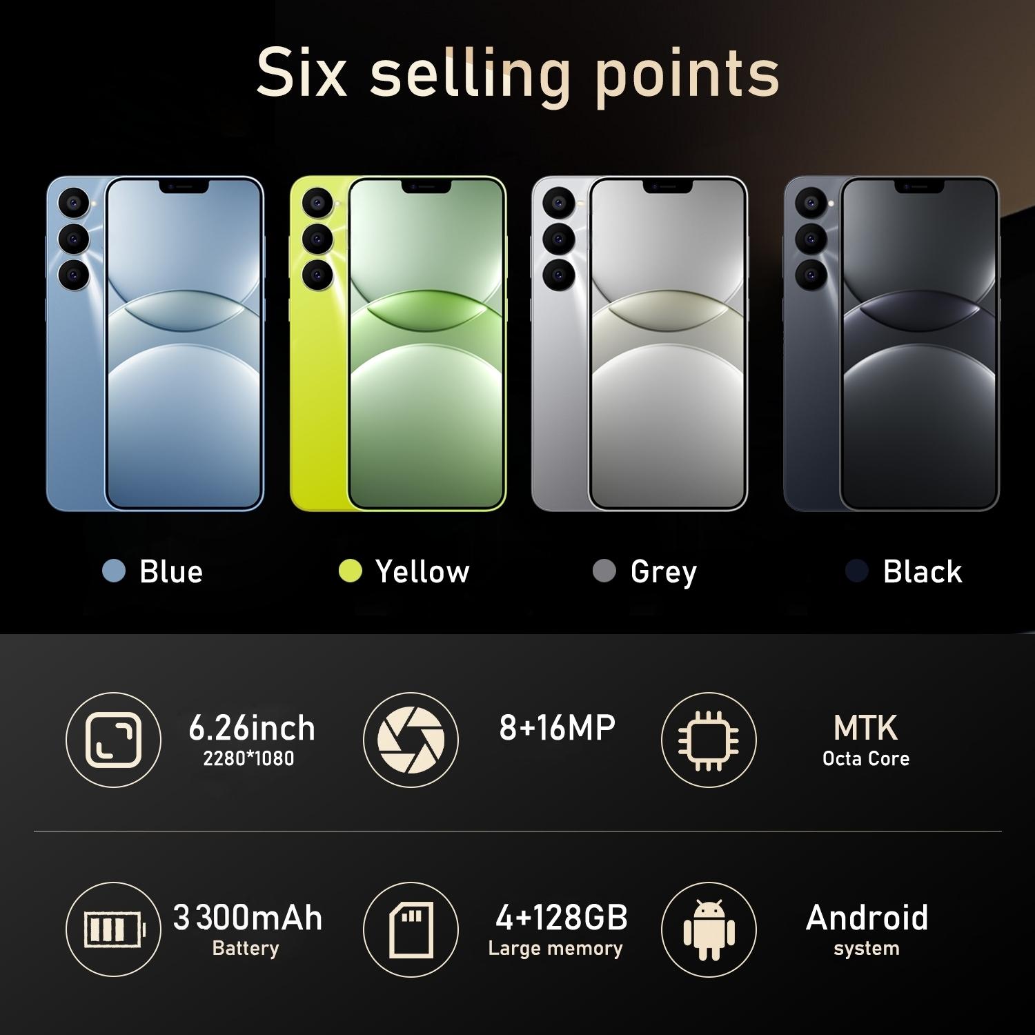 FUFFI fashionable smart phone with a 6.26-inch high-definition screen, an eight-core processor, 4GB RAM, 128GB ROM, 8MP + 16MP cameras, support for global 4G networks, dual SIM dual standby, and an Android operating system, Android Mobile Phones