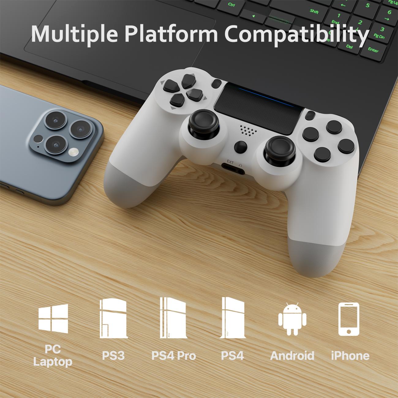 Wireless Game Controller For PS4/PC/Android/iOS, With Double Vibration, Six Axis Gyro, Touch Pad, Speaker, Gamepad, White