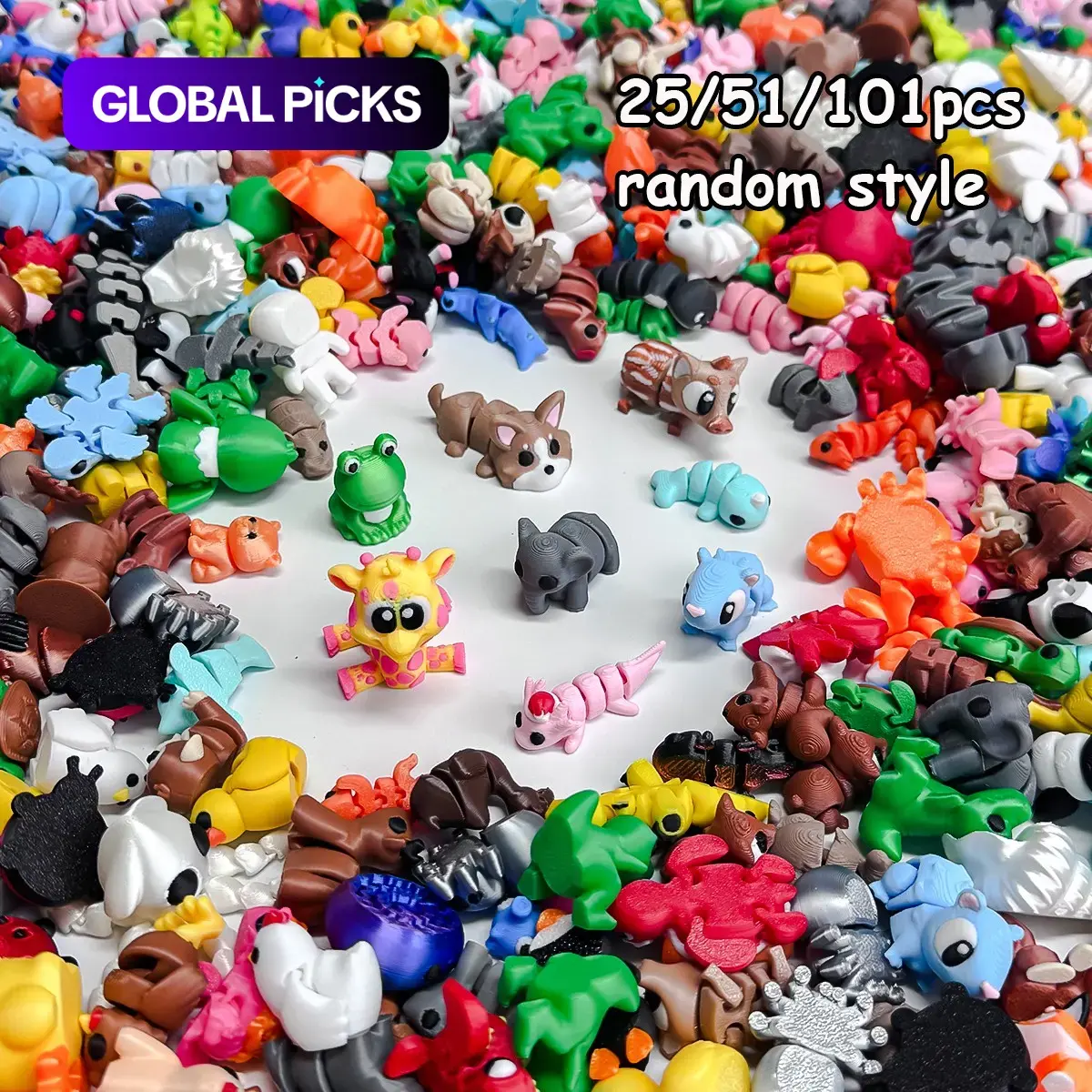 25/51/101 Piece 3D Printed Multi-Joint Animal Stress Relief Set, Cute Animal Kingdom Model Decorations, Perfect Gift for Home & Birthday #GLOBAL PICKS