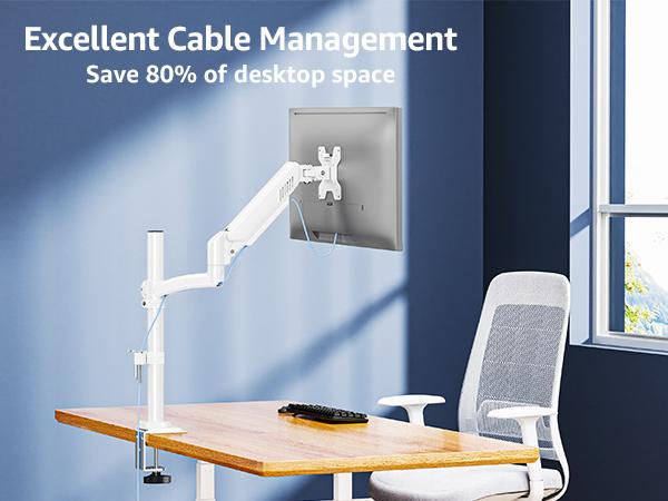 MOUNTUP Single Monitor Arm Holds 4.4-22lbs, Monitor Stand for Desk, Height Adjustable Monitors Mount for 32 27 24 22inch, Full-Motion Monitors Desk Mount with C-Clamp＆Grommet Base, MU6015W