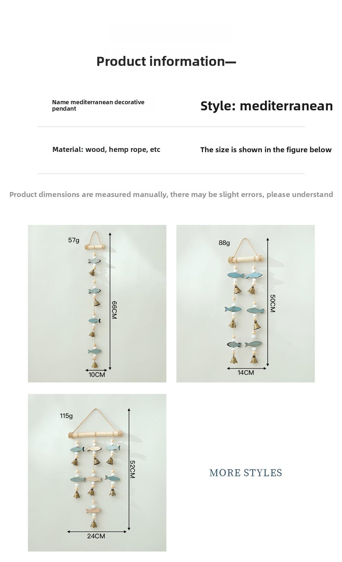 New Product Mediterranean Style Double-Sided Fish String Bell Wind Chime Pendant Wall Decoration Solid Wood Hemp Rope Creative Nordic Wall Hanging Ornament Home Decor Ornaments Wall Hanging Design