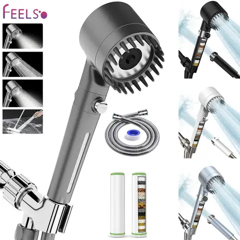 FEELSO Filtered Shower Head with Handheld Rainfall - 4 Spray Modes, 18-Layer Shower Head Filter, Softener Beads for Hard Water, 30% Water Save, 60" Hose, Chlorine-Removing Home Essential Bathroom Fixture