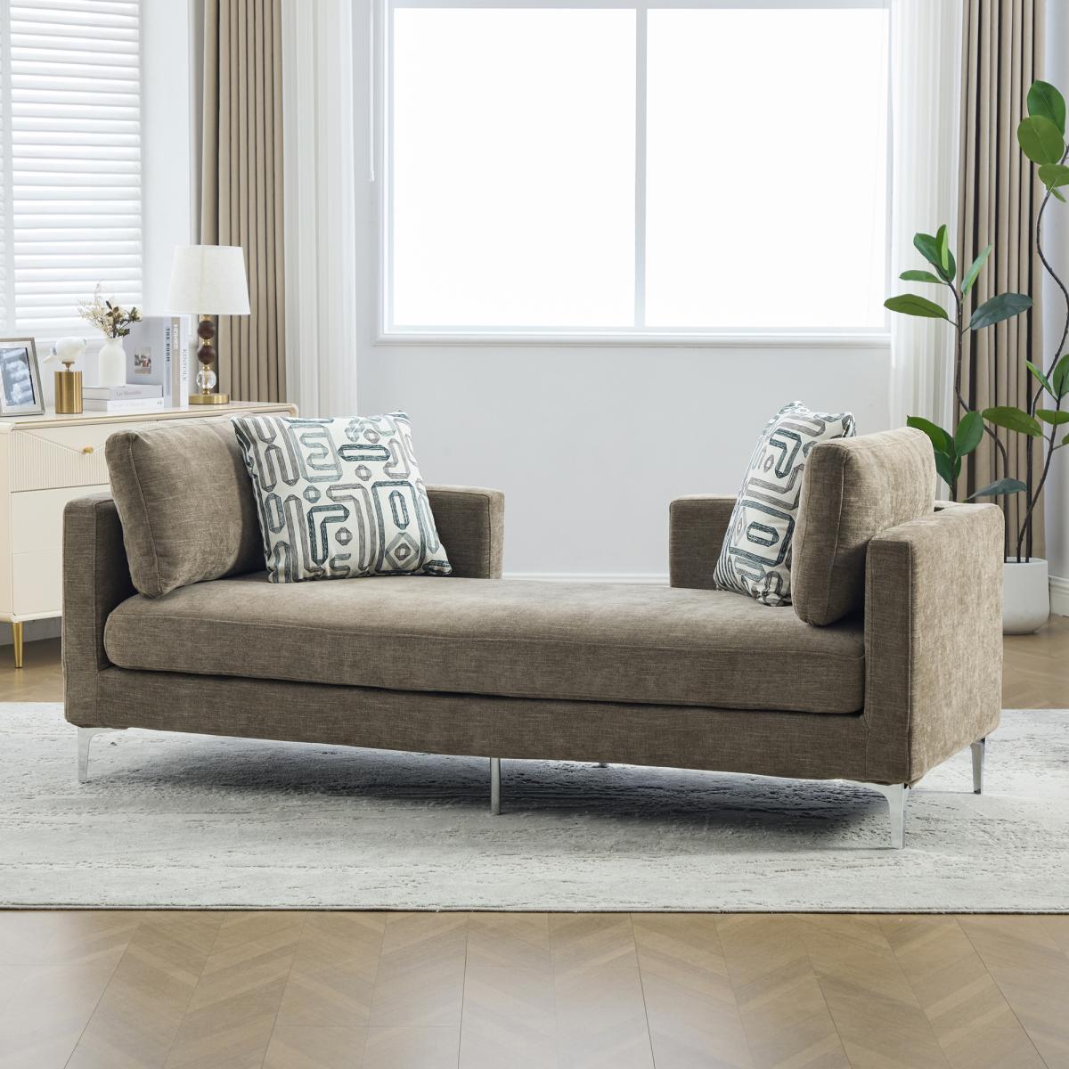 77.5''W Upholstered Chenille Slipcovered Chaise Lounge, Modern Oversized Settee Couch with 4 Pillows, Sleeper Sofa Daybed Bench with Armrest & Open Backrest for Living Room Guest Bedroom Window.Taupe