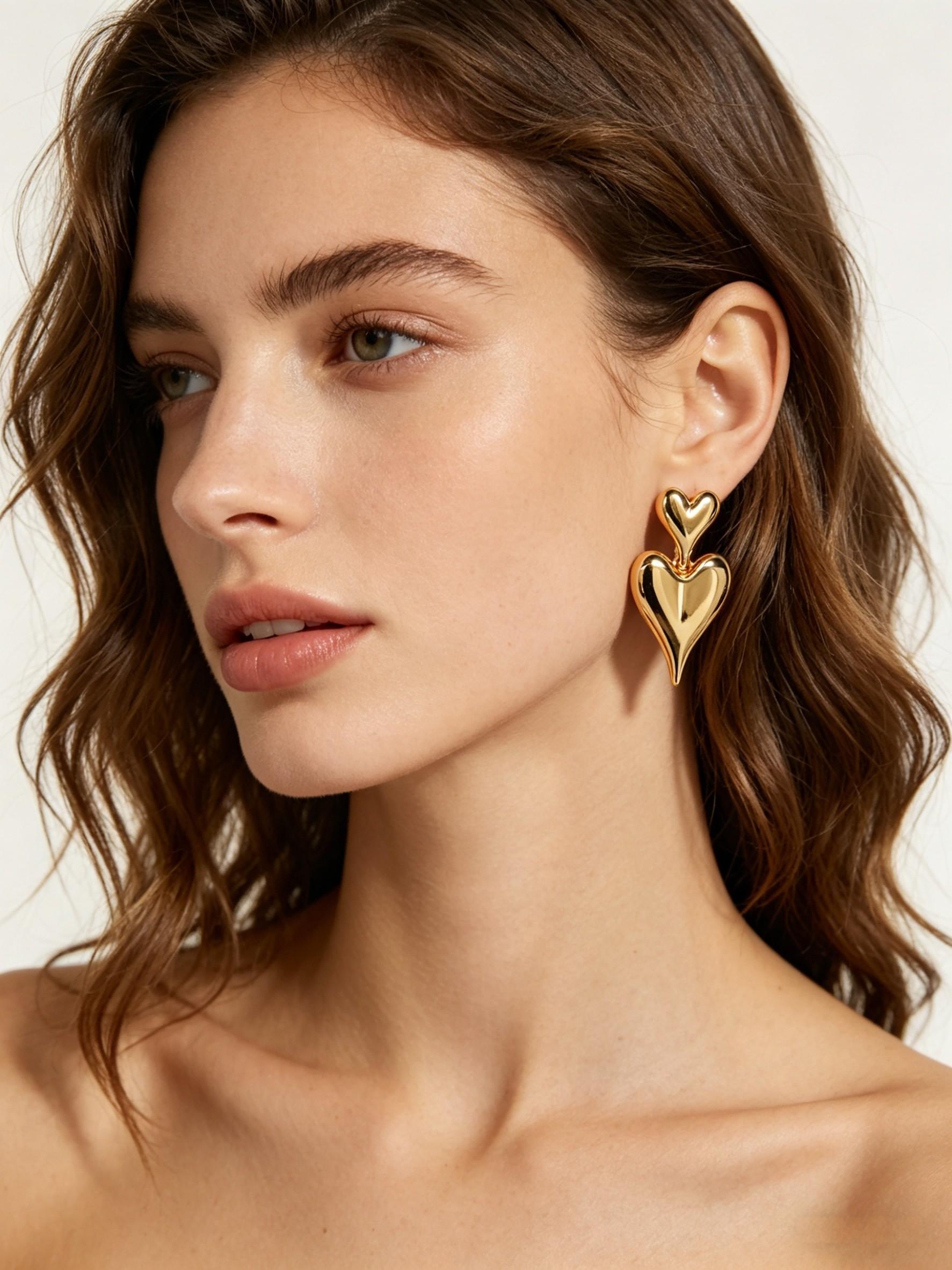 2 Pairs Luxury Gold Earrings Set • Sweet Cool Vintage Floral & Smooth Double Heart • Spring & Party Premium Jewelry • Versatile Lightweight Trendy Earrings • Gift for Girlfriend Bestie & Mother's Day