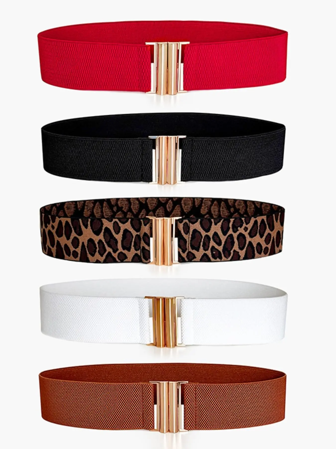 5pcs Women's Wide Elastic Waistbands, Stretchy Belts, Vintage Adjustable Buckle, Fashion Accessories, All Seasons Casual Style