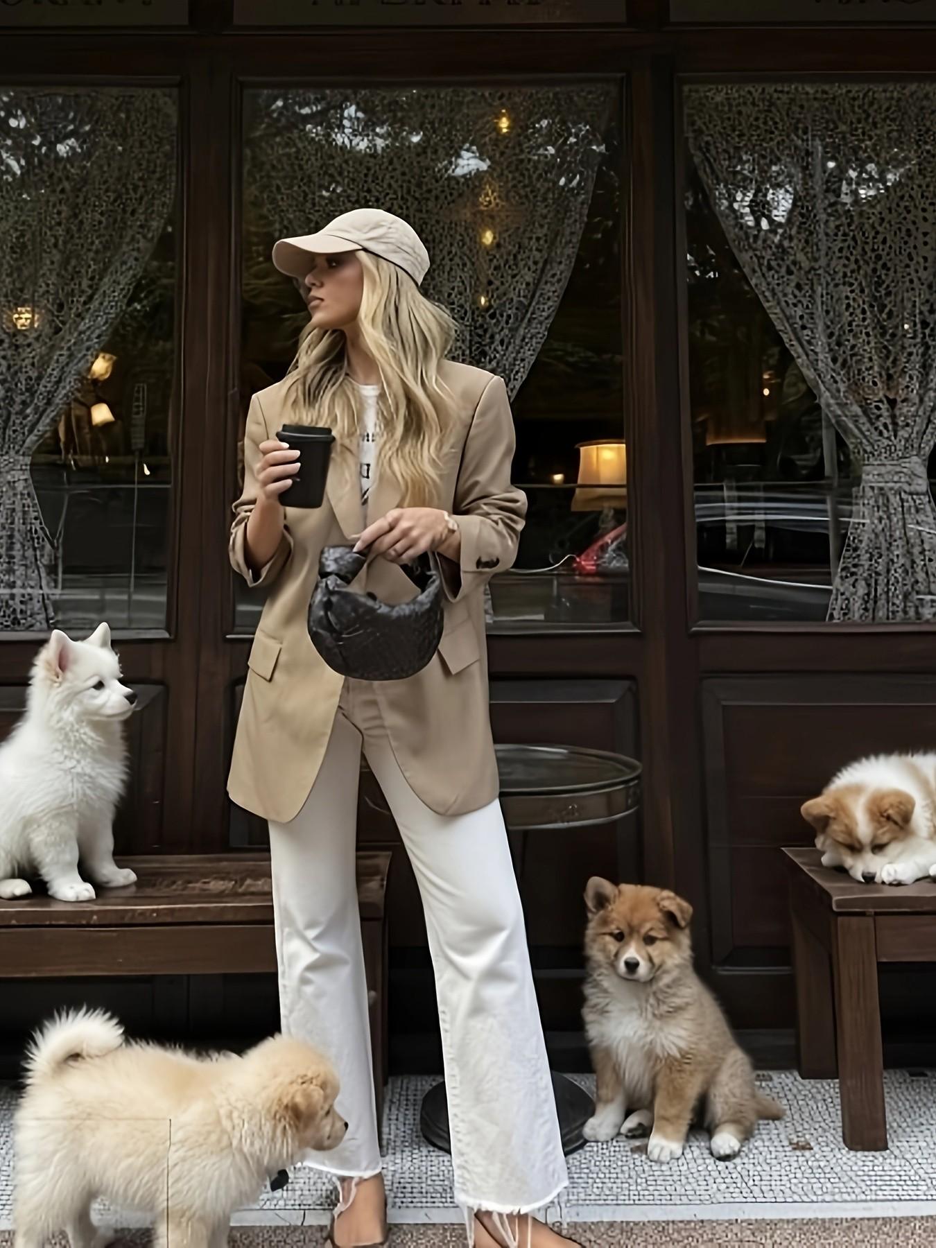 Women's French Style Relaxed Blazer, Streetwear Coffee Shop Versatile Casual Jacket, Perfect for Everyday Wear