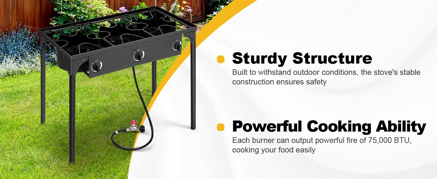 GEEKHOM Outdoor Camping Stove, Dual Burner Propane Gas Cooker w/Detachable Legs & 0-20 PSI Regulator & CSA Approval for Camp Patio RV, Cast Iron, 150,000-BTU