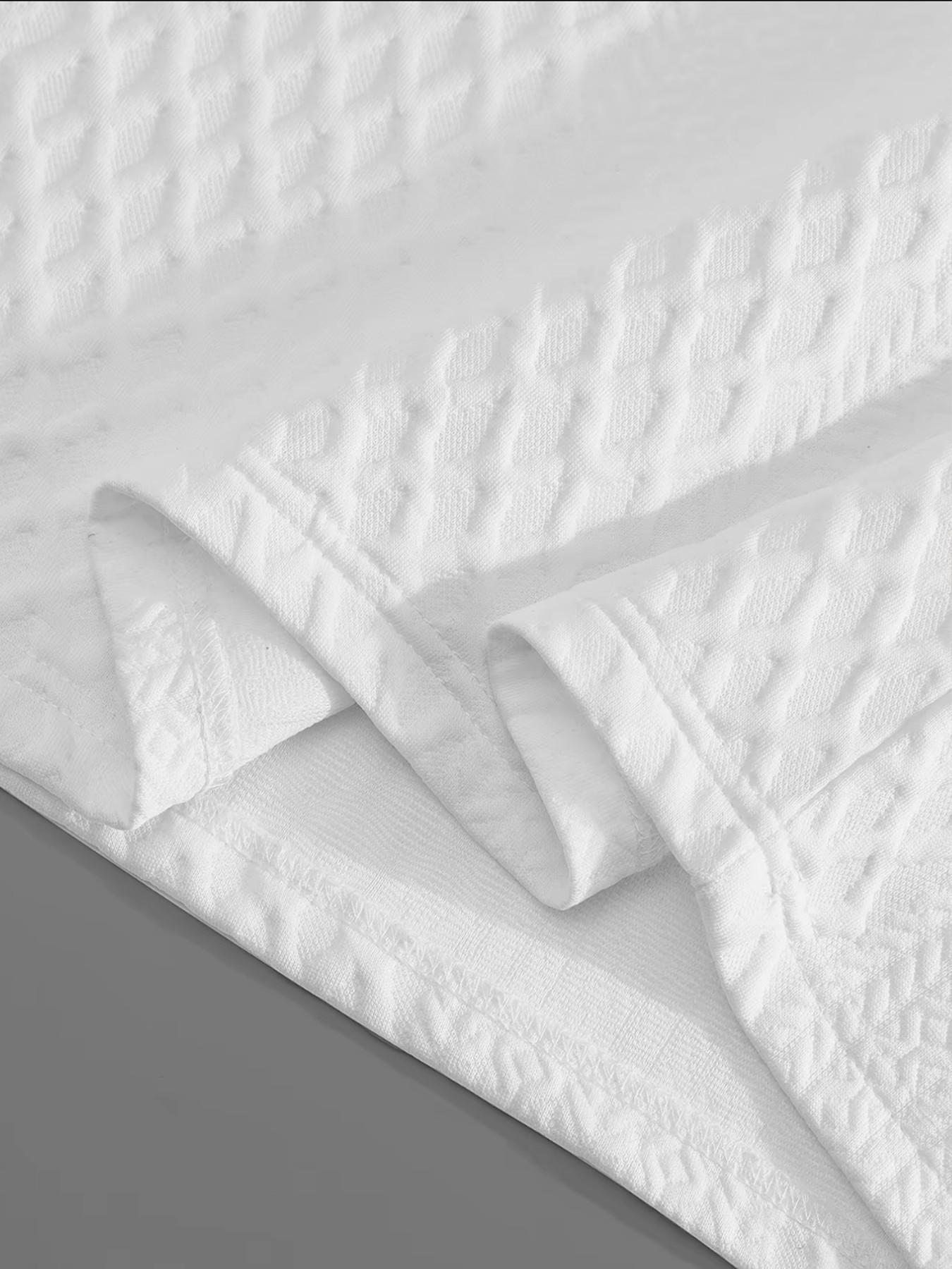 Men's Fashion Patchwork Collar Buttonless Short Sleeve Polo Shirt + Textured Drawstring Shorts, Breathable Fabric, Casual Business Wear