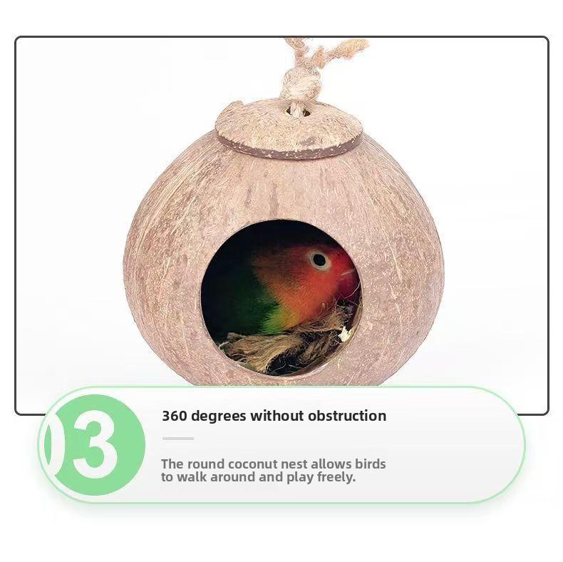 Coconut Shell Grass Woven Bird Nest for Parakeet Parrot Lovebird Finch Breeding Outdoor Natural Material Pet Nest Supplies
