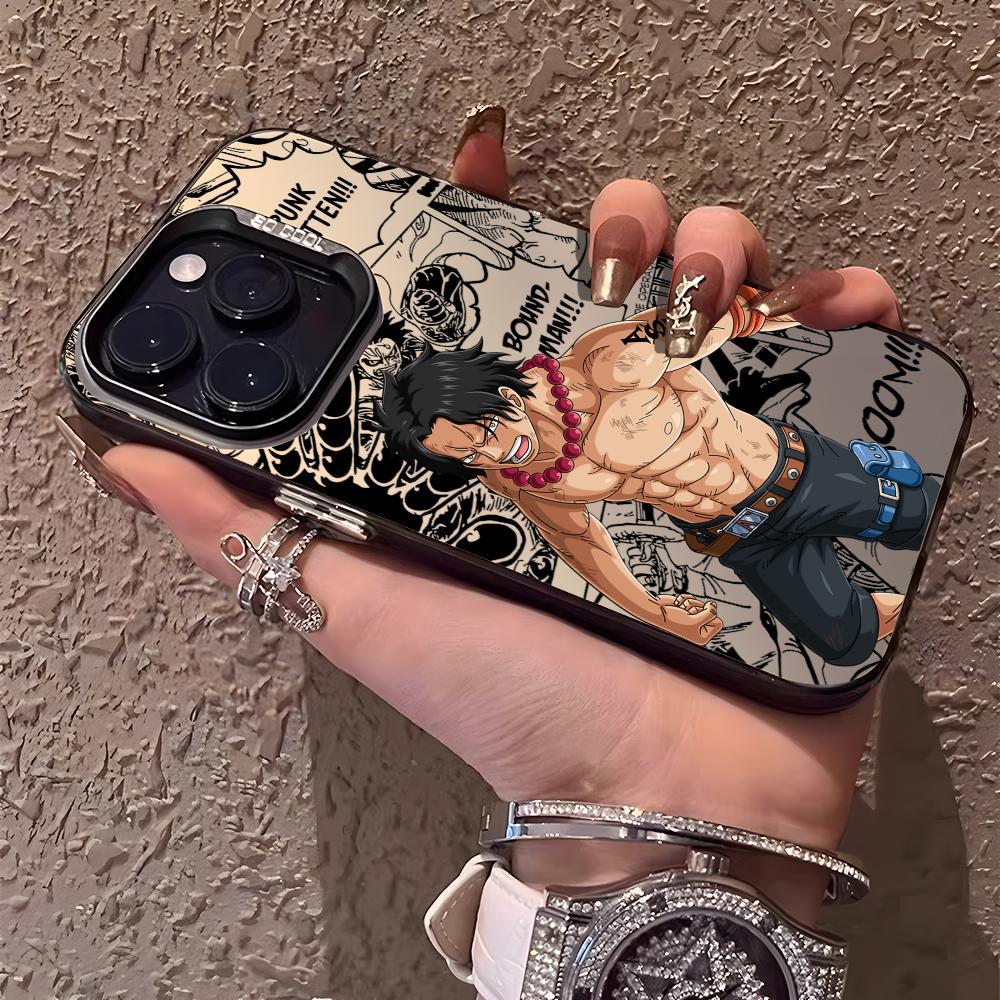 L-LuffyS Ace One P-Piece Phone Case For iPhone 12 13 14 15 16 17 Pro Max Air | Aurora Gradient Laser Metallic Phone Case | Multicolor Matte Finish with Smooth Soft-Touch Feel | Scratch-Resistant Anti-Fingerprint Protective Cover