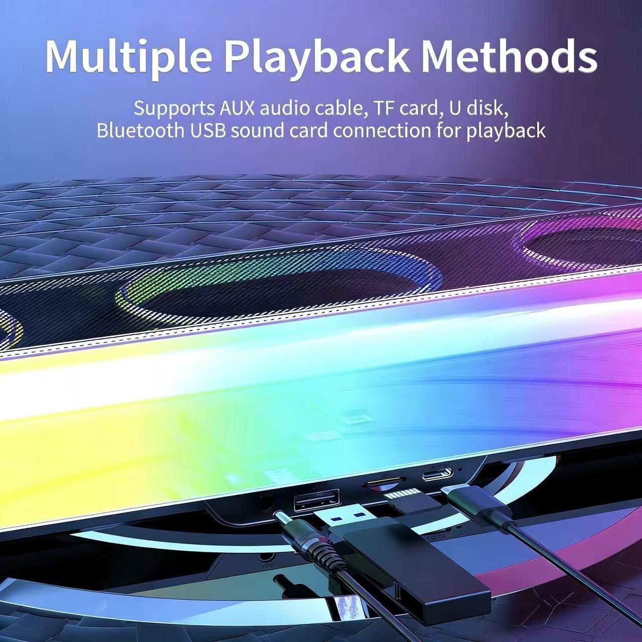 Bluetooth RGB gaming speaker, fidelity dynamic, stereo speaker, lossless sound quality, color lighting game, 1800mAh battery, listen to footsteps, gunfight game, LOL， Desktop sound system, USB powered speakers, suitable for home theaters, desktops