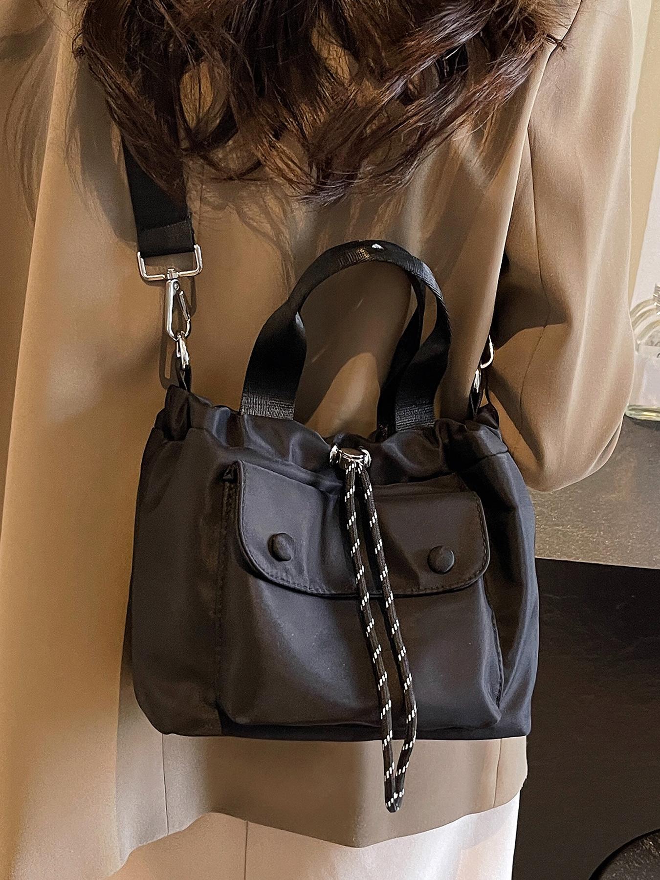Casual drawstring bucket bag, versatile lightweight handbag, Casual Messenger Bags, textured shoulder crossbody bag, solid color shoulder commuter bag, suitable for daily commuting, Adjustable Shoulder Bag, Cross Body Bags