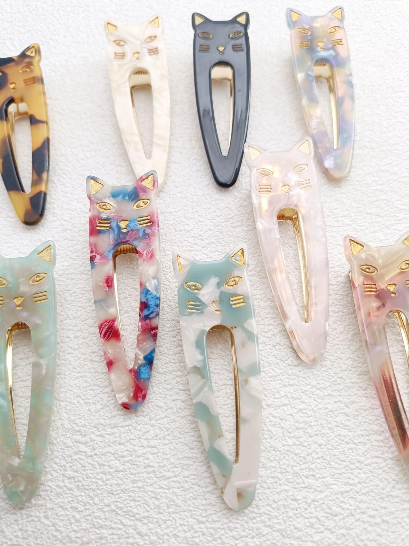 2PCS 7.3cm Cat Acetate Metal Hair Clips - Cute Cat Shape, High-Quality, Durable, Easy to Wear, Hair-Friendly for Daily Use at Work, School, or Dates