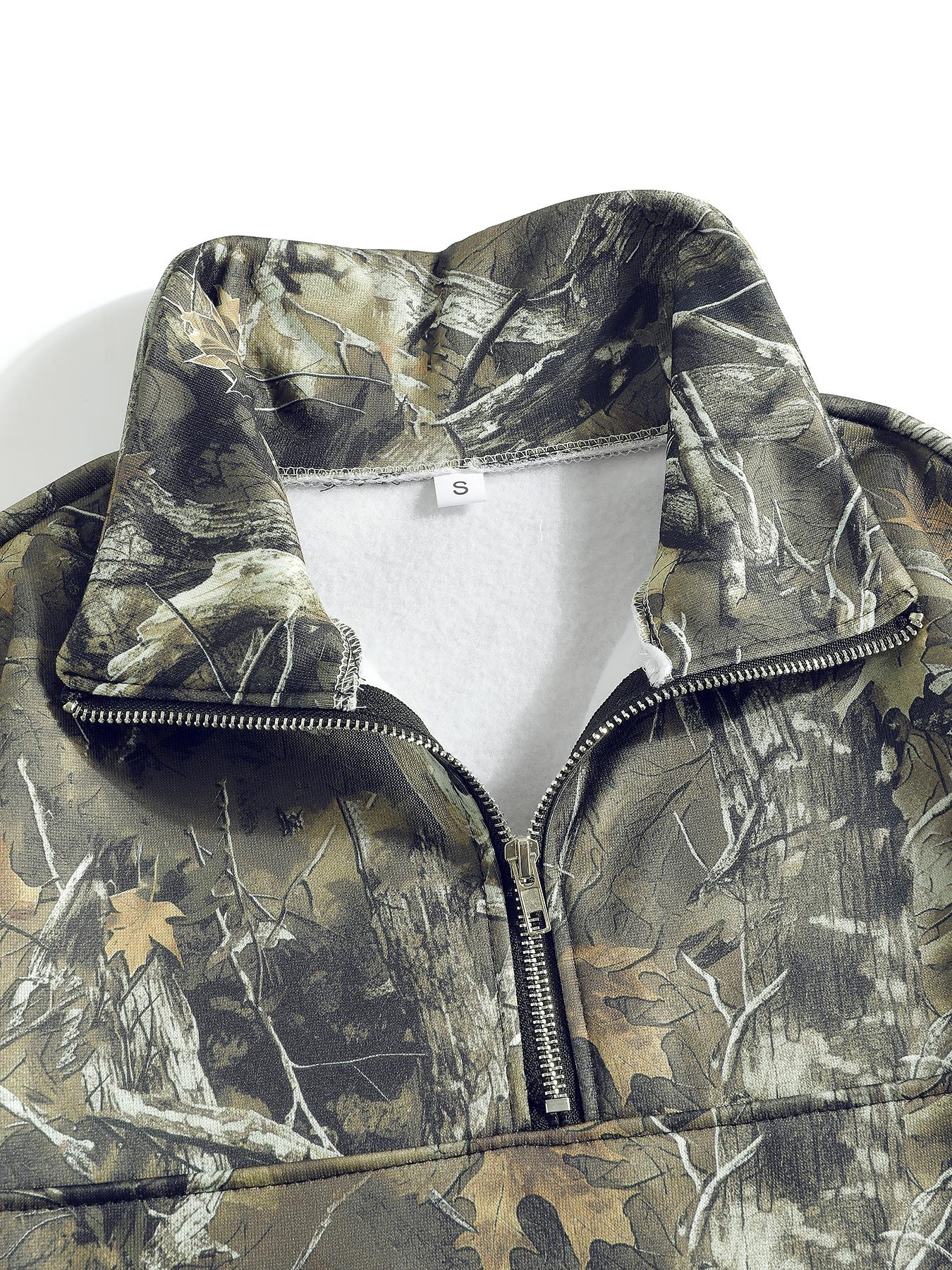 Women's Hooded Half-Zip Casual Round Neck Sport Top, Full Print Leaf Pattern, Digital Printing, Loose Fit, Fall & Winter