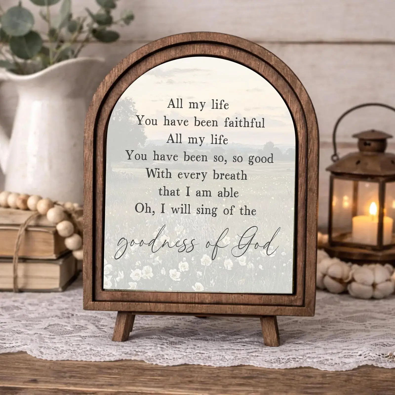 Goodness of God Wood Framed Arch Sign, Religious Home Art, Christian Religious Wall Decor, Bible Verse Home Decoration, Rustic Wooden Tabletop Sign, Faith Gift for Christian Family, Living Room Bedroom Office Decor, Religious Decorations