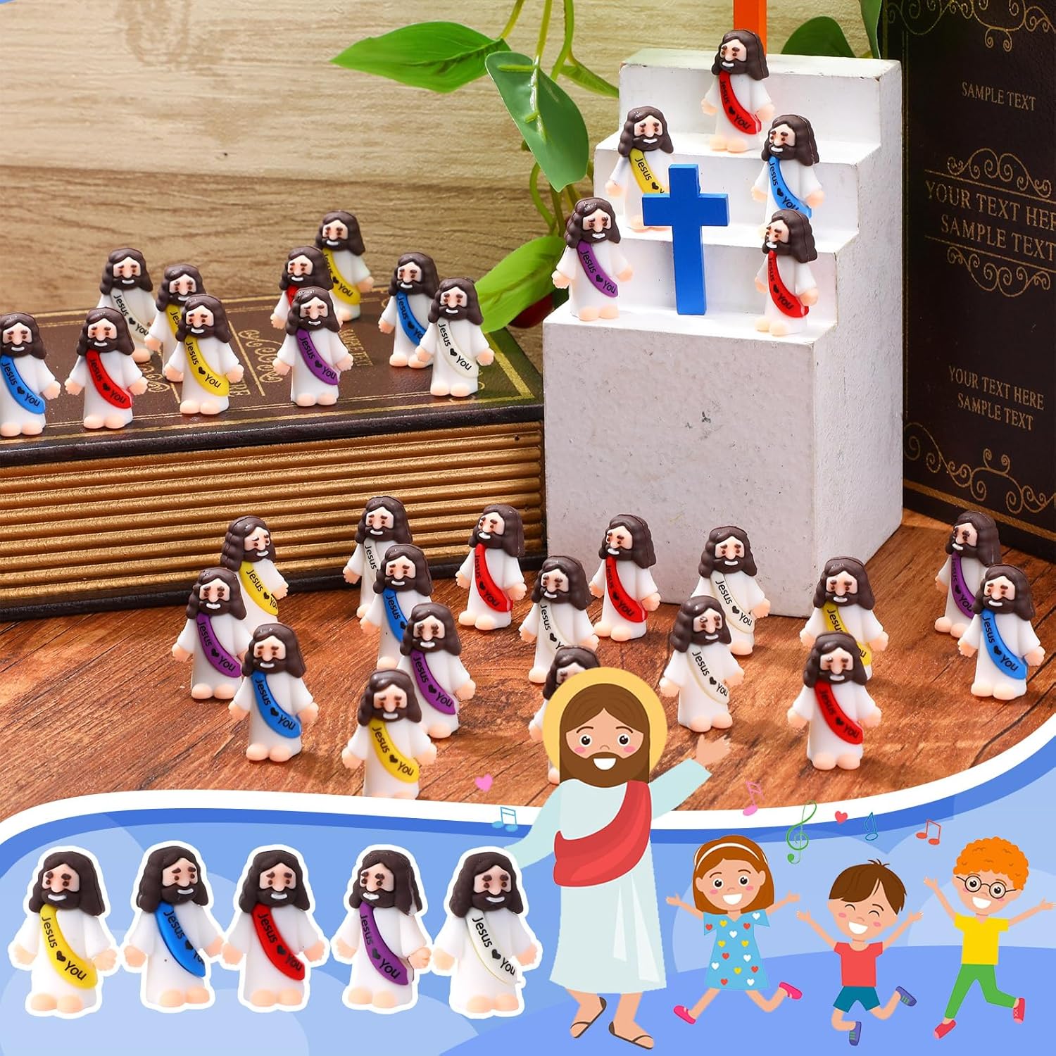 60pcs Mini Jesus Figures Jesus Love You Mini Rubber Toys to Hide and Seek Religious Party Favors Sunday School Baptism Gifts(Lively Colors)