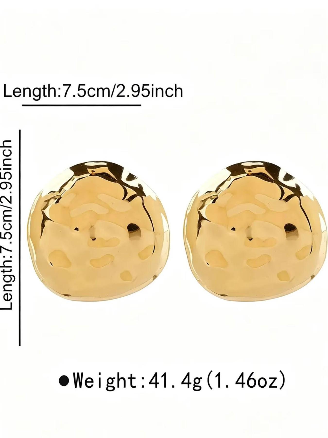 European and American Exaggerated Hammer Texture Convex Metal Large Round Earrings, Bold Statement Jewelry for Women, Fashionable Accessories