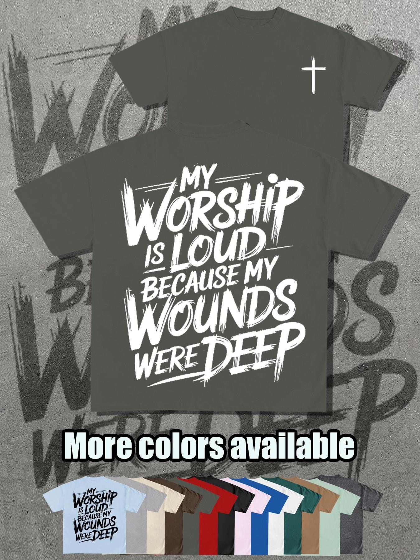 Christian Faith Theme T-Shirt, My Worship Is Loud Cross Print Short Sleeve, Loose Fit, Casual Long Top, Perfect Christian Gift