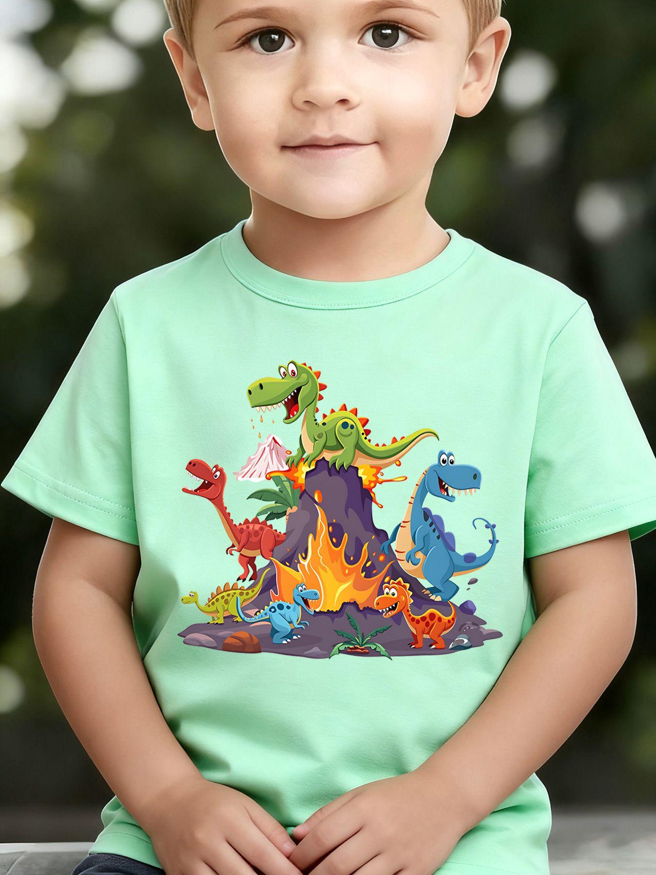 Boys' Summer Breathable & Comfortable "Dinosaur" Cartoon Print (3-12Y) Casual Sports T-Shirt