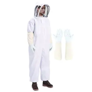 Beekeeping Suit for Men & Women – Full Body Sting Resistant Bee Suit with Detachable Veil, Breathable Cotton Blend & Goatskin Gloves for Beekeeping and Honey Harvesting (XL-5'7"-5'11")