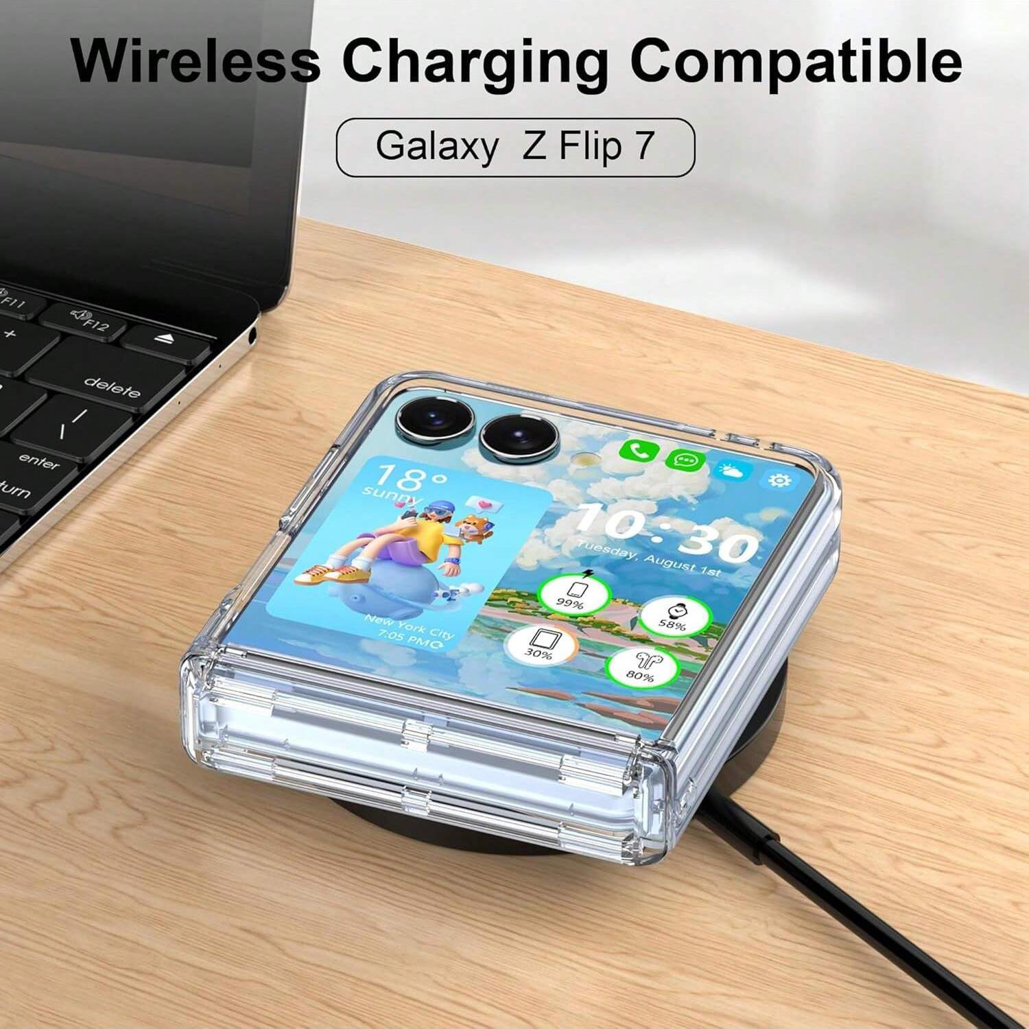 Transparent phone case with hinge protection, protective film, and hard PC back panel to protect the phone. Suitable for Samsung Galaxy Z Flip7, Z Flip7FE, Z Flip6, Z Flip5