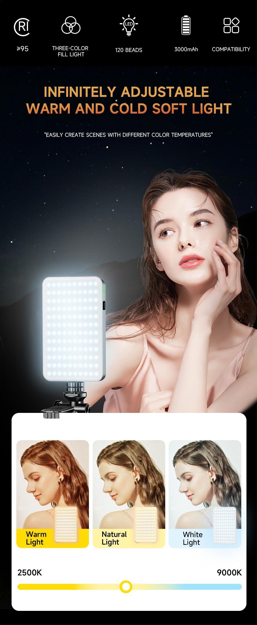Portable Phone Light, Rectangular Camera Multi-Purpose Light, Enhances Photography & Video Quality, Built-In Battery Design, Camera Fill Light