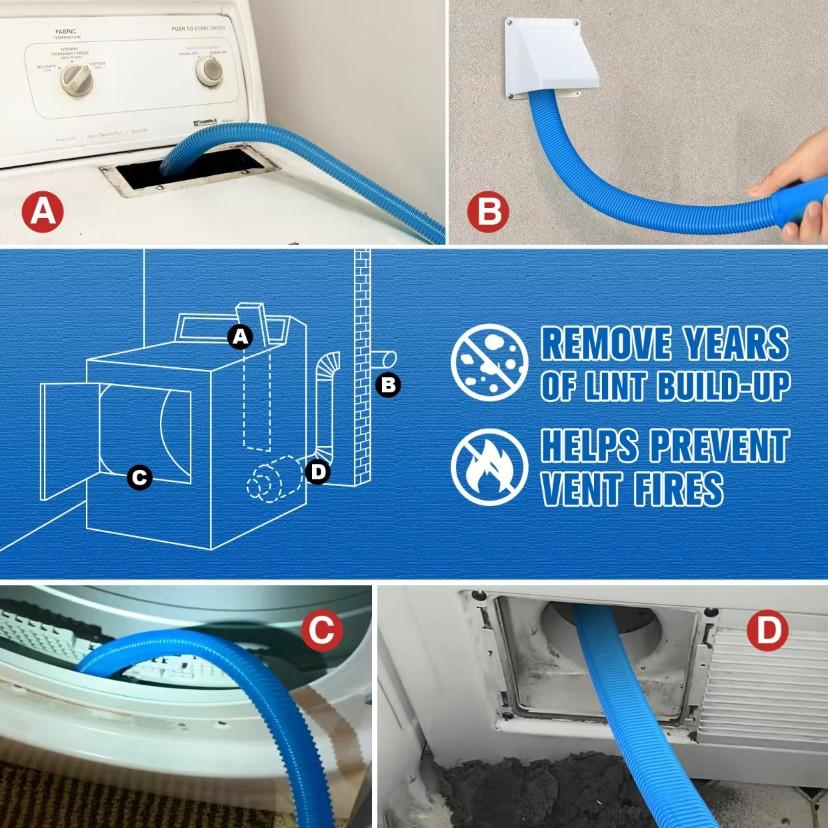 Upgrade Third-Generation S-Type Dryer Vent Cleaning Kit, Extendable Universal Connector, Vacuum Soft Tube Lint Remover, Blue