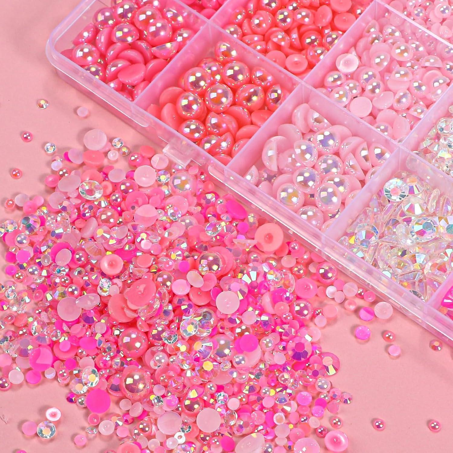 22000 Flatback Pearls and Rhinestones Set, Resin Rhinestone Gems, Mixed Sizes Half Gemstones, DIY Crafts for Nails, Face, Eyes, Bottles, Shoes