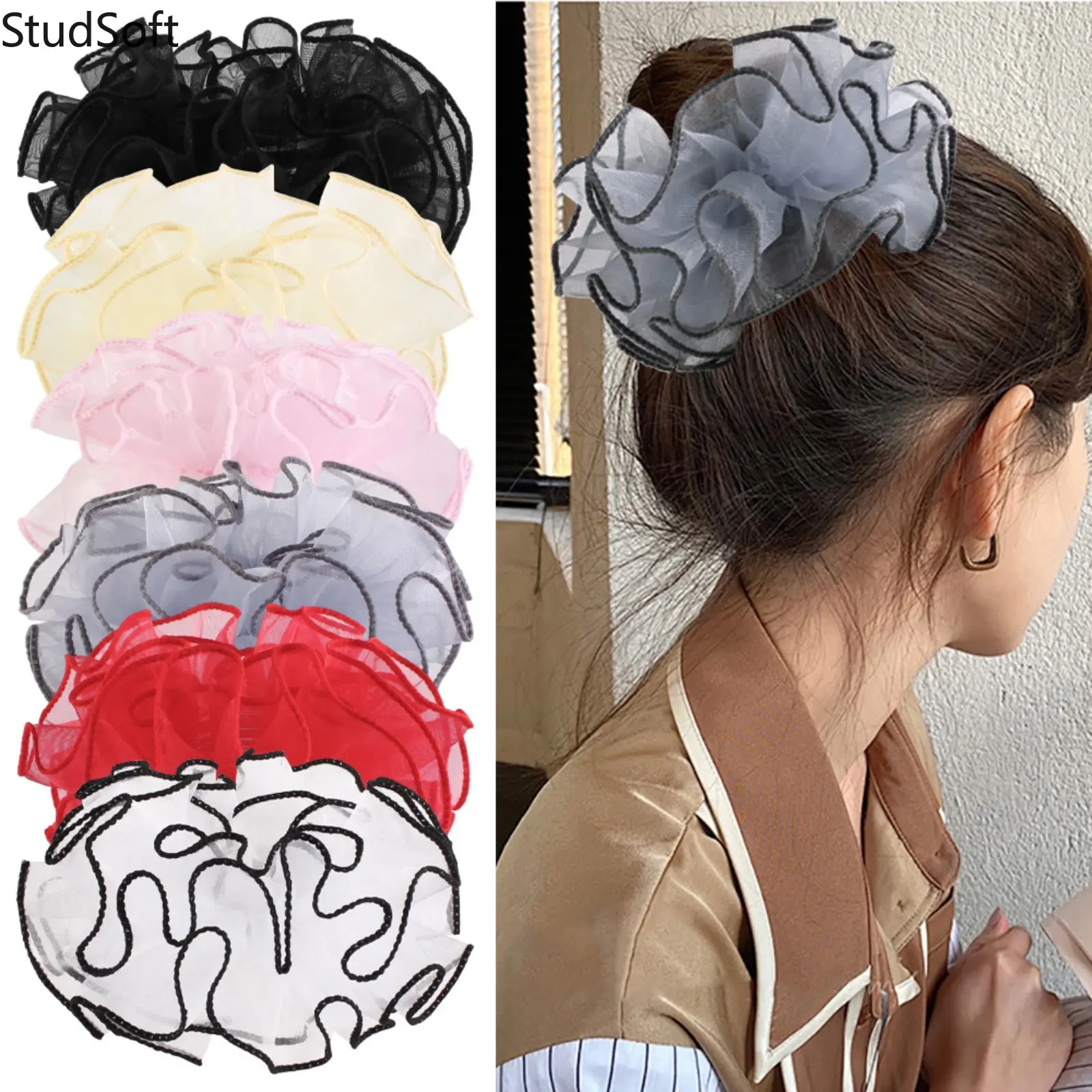 3/6Pcs Organza Scrunchies Large Hair Ties Mesh Ruffle Ponytail Holder Pack Coquette Balletcore Aesthetic Hair Bands for Women Casual Daily Party Gift