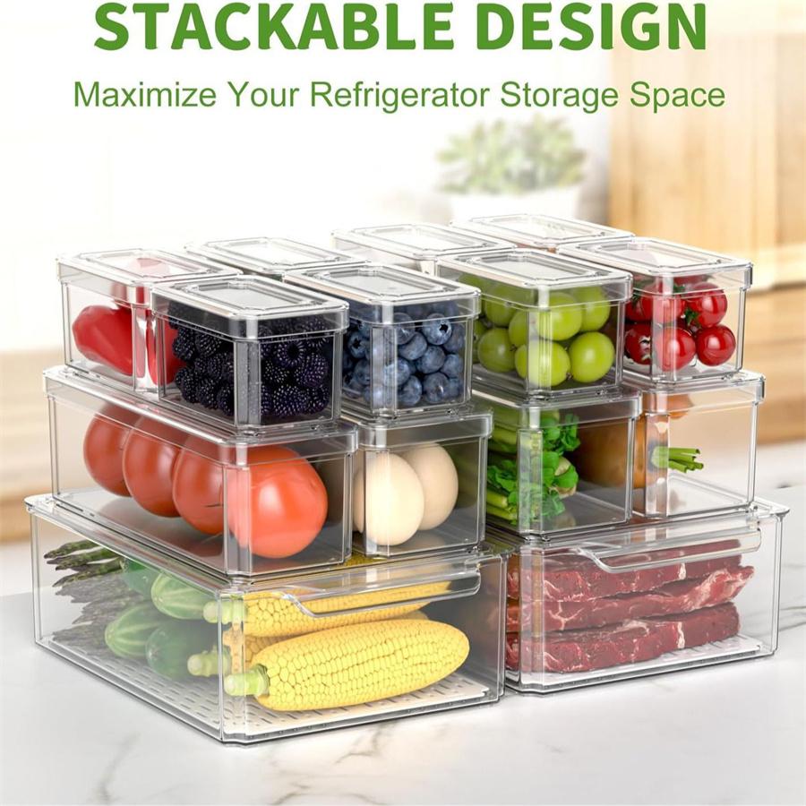 ✨Clear Storage Boxes, Kitchen & Fridge Organizing Must - haves✨ Tired of a messy kitchen/fridge? These stackable clear boxes maximize space, smooth edges. BPA - free, freezer Fridge Storage Organizer