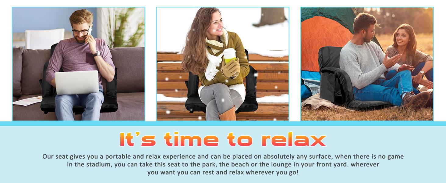Lilypelle Double Heated Stadium Seat Bleacher Seat with Back & Arm Support, Portable 6 Reclinng Positions Stadium Seating for Bleachers, Bleacher Seats for Sports Events, Outing, Travelling, Hiking
