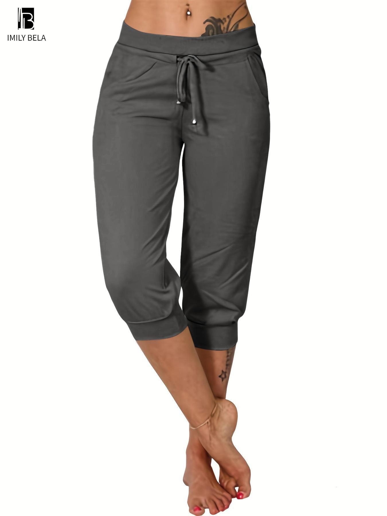 Women's Plain Drawstring Waist Capris Pants, Casual Pocket Trousers for Daily Wear, Ladies Bottoms for All Seasons, Casual Chic Bottoms Women's Plain Drawstring Waist Capris Pants, Casual Pocket Trousers for Daily Wear, Ladies Bottoms for All Seasons, Casual Chic Bottoms