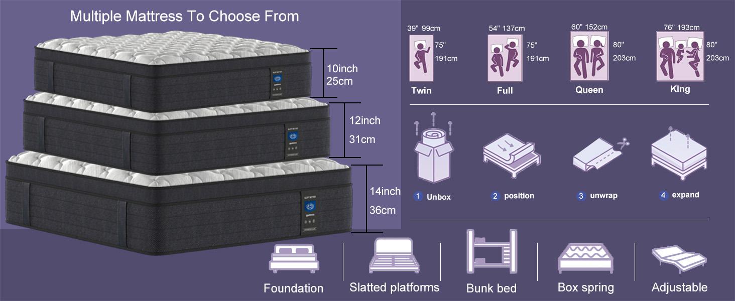 14”-Inch Twin，Full，Queen，King，Luxury Hybrid Mattress -Memory Foamand Individual Pocket Springs for UltimateComfort and Support -Perfect for Family Roomsand Hotels in