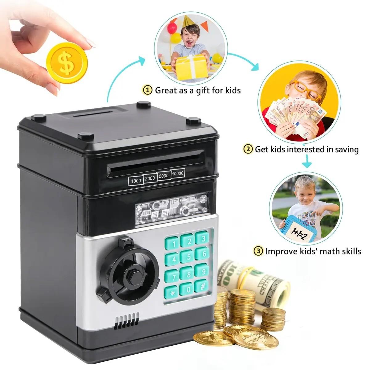 Adult & Kids Electronic Atm Piggy Bank, Password Lock & Auto Cash Slot, Large Capacity, Fits All Us Coins, Coin Storage, Secure Savings Solution, Cash Saving Box