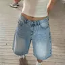Women's Loose-Fit Straight-Leg Bermuda Shorts Bottom, Casual Plain Blue Shorts for All-Season Wear