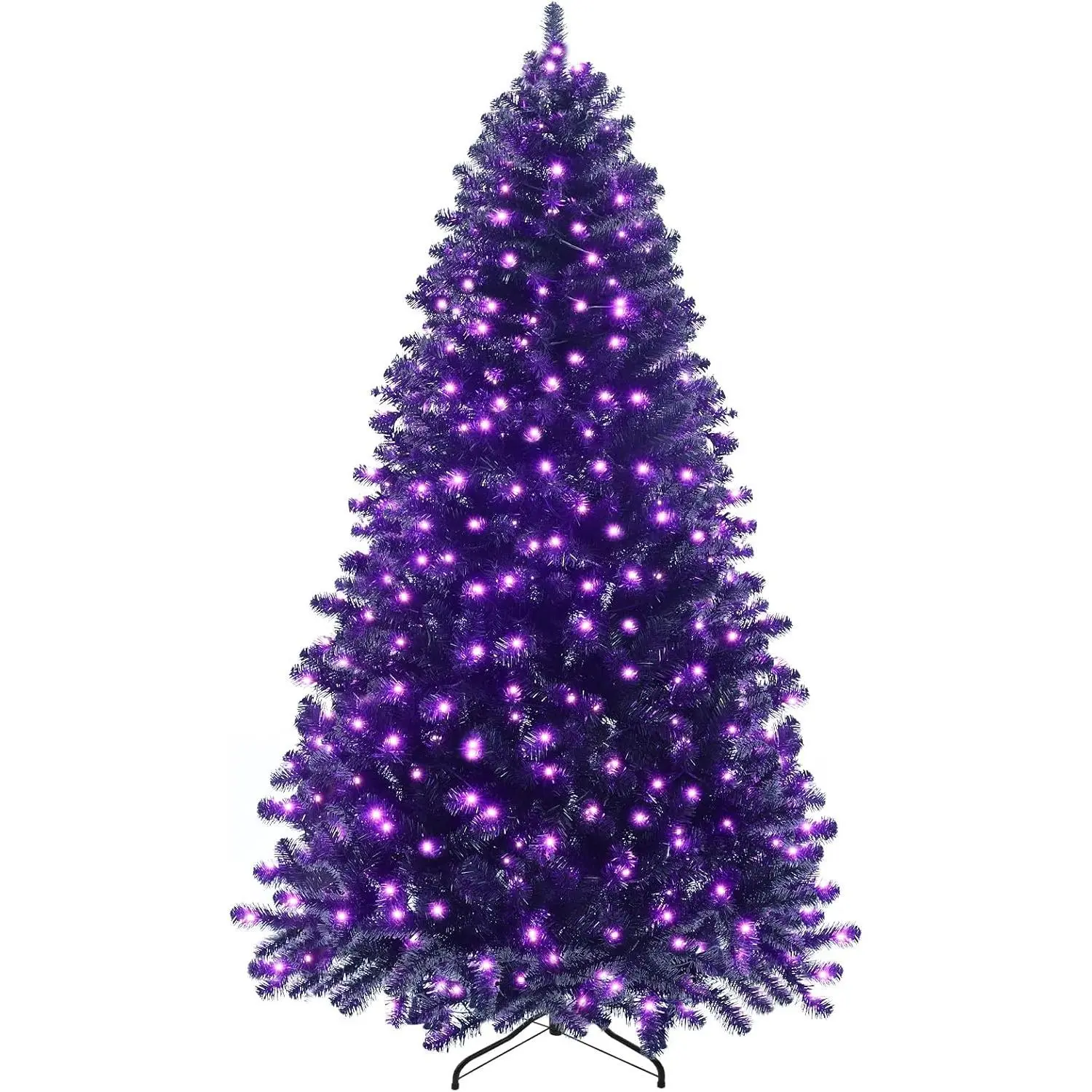 6ft Pre-lit Black Artificial Christmas Tree, Hinged Halloween Xmas Tree with 300  LED Lights, 810 Branch Tips & Metal Stand, Ideal Holiday Festival Party Decoration
