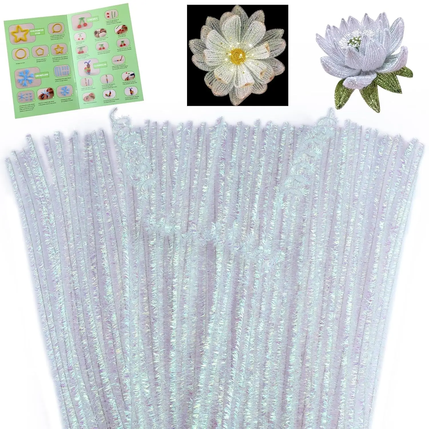 100 chenille cleaning sticks, fuzzy stems, shiny laser colorful chenille stems, handmade, craft sticks materials, Mother's Day colorful chenille stems, creative DIY art craft projects