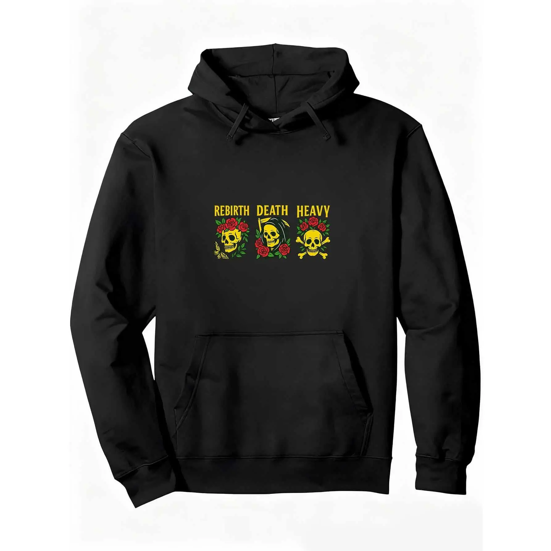 1pc Rebirth Death Heavy Skull and Rose Print Fleece Print Casual Hoodie |   Zip-up, Long Sleeve, Medium Stretch Fabric, Perfect for Spring/Fall, Ideal Birthday or Holiday Gift for Men